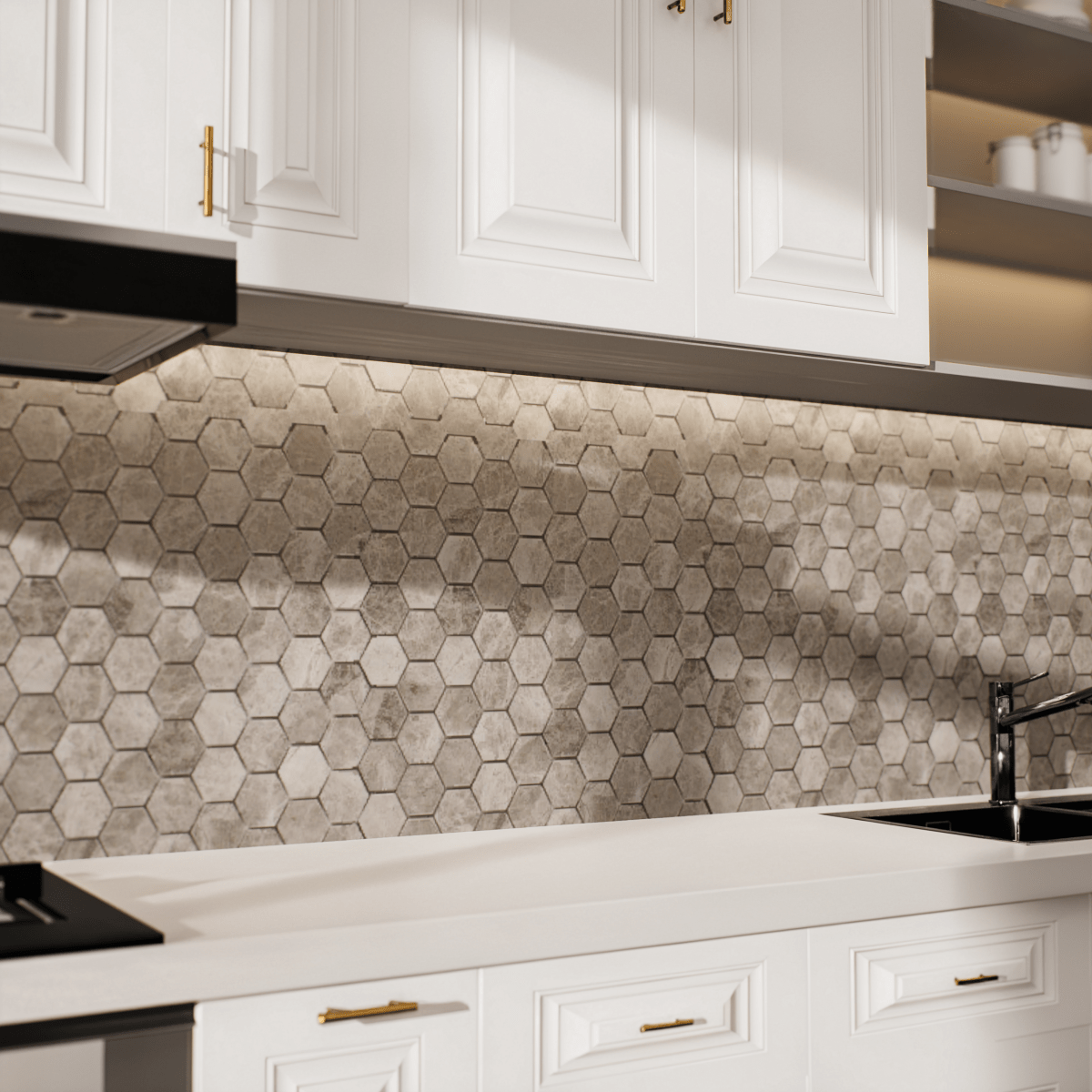 1.25 In Hexagon Phantasie Gray Polished Marble Mosaic