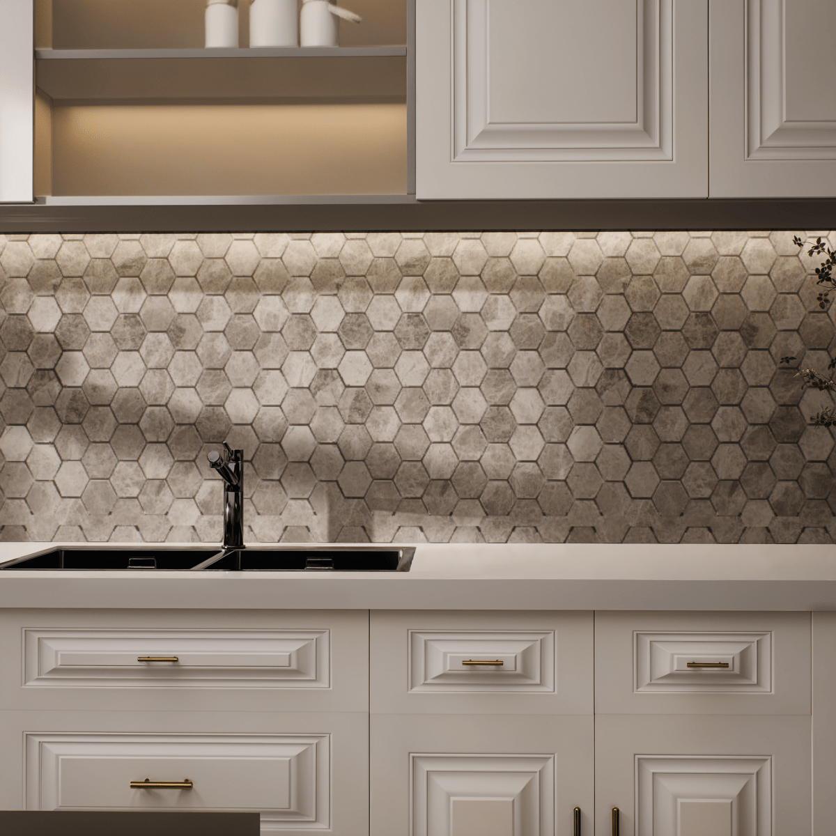 1.25 In Hexagon Phantasie Gray Polished Marble Mosaic