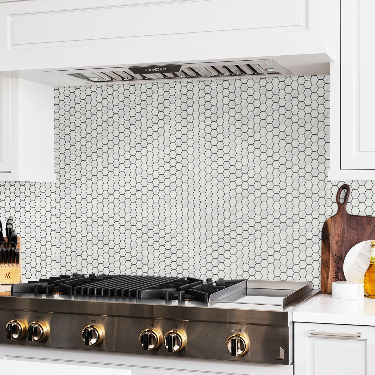 1.25 in. Mayfair Statuario Venato Hexagon Polished Glazed Porcelain Mosaic