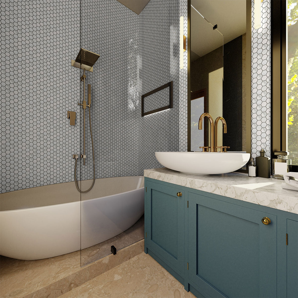 1.25 in. Mayfair Zebrino Hexagon Polished Glazed Porcelain Mosaic