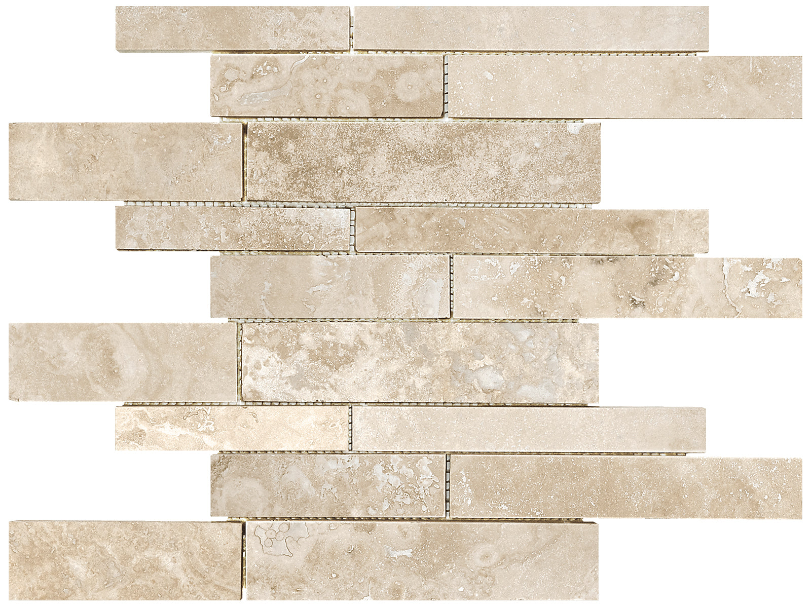 Random Strip Ivory Filled & Honed Travertine Mosaic