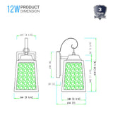 12W LED Outdoor Wall Lantern Fixture with Water Glass Shade, 4000K (Cool White), Dimmable, ETL Listed