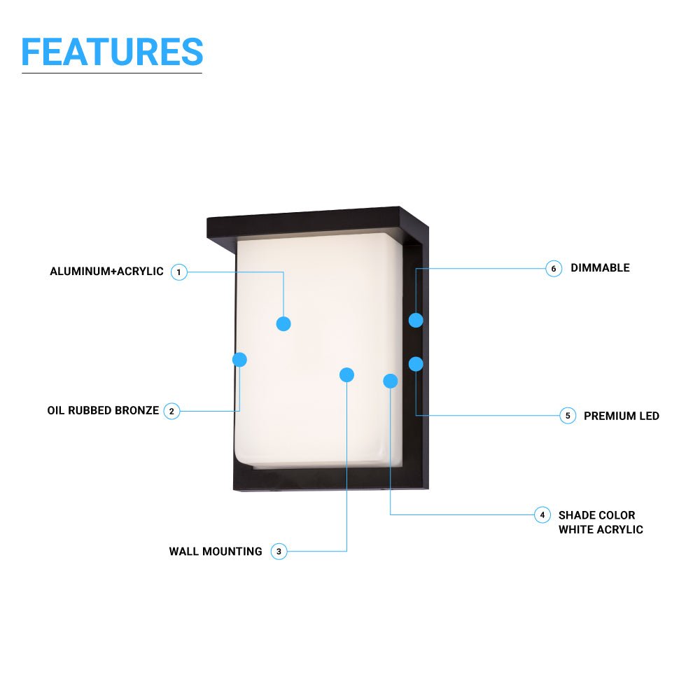 12W LED Outdoor Wall Sconce Light - Oil Rubbed Bronze Finish, 600LM, ETL Listed - Wet Location LED Outdoor Wall Light