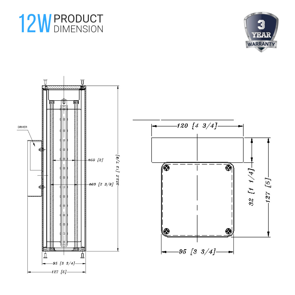 12W Modern LED Outdoor Wall Sconce Light, Silver Finish, Dimmable, ETL Listed - Wet Location