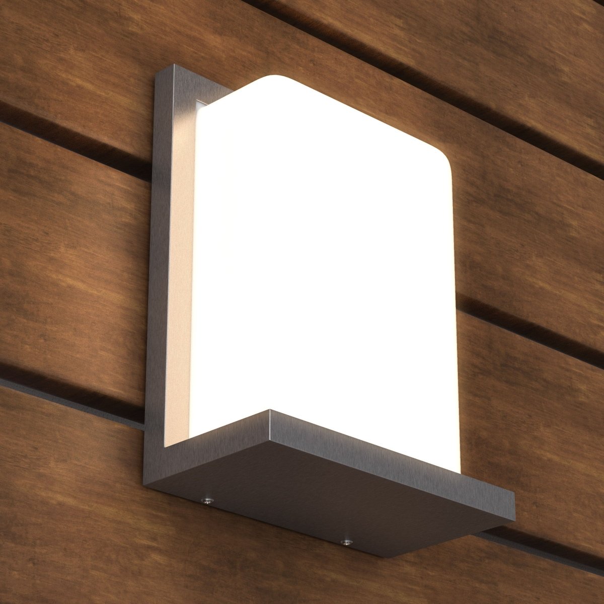 12W Rectangle Shape LED Outdoor Wall Sconce, Painted Silver Finish, White Acrylic Shade, ETL Listed