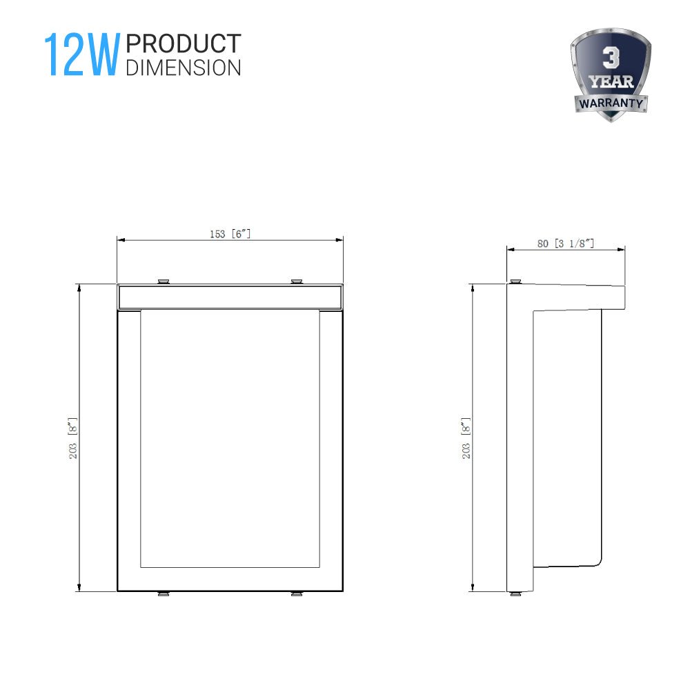 12W Rectangle Shape LED Outdoor Wall Sconce, Painted Silver Finish, White Acrylic Shade, ETL Listed