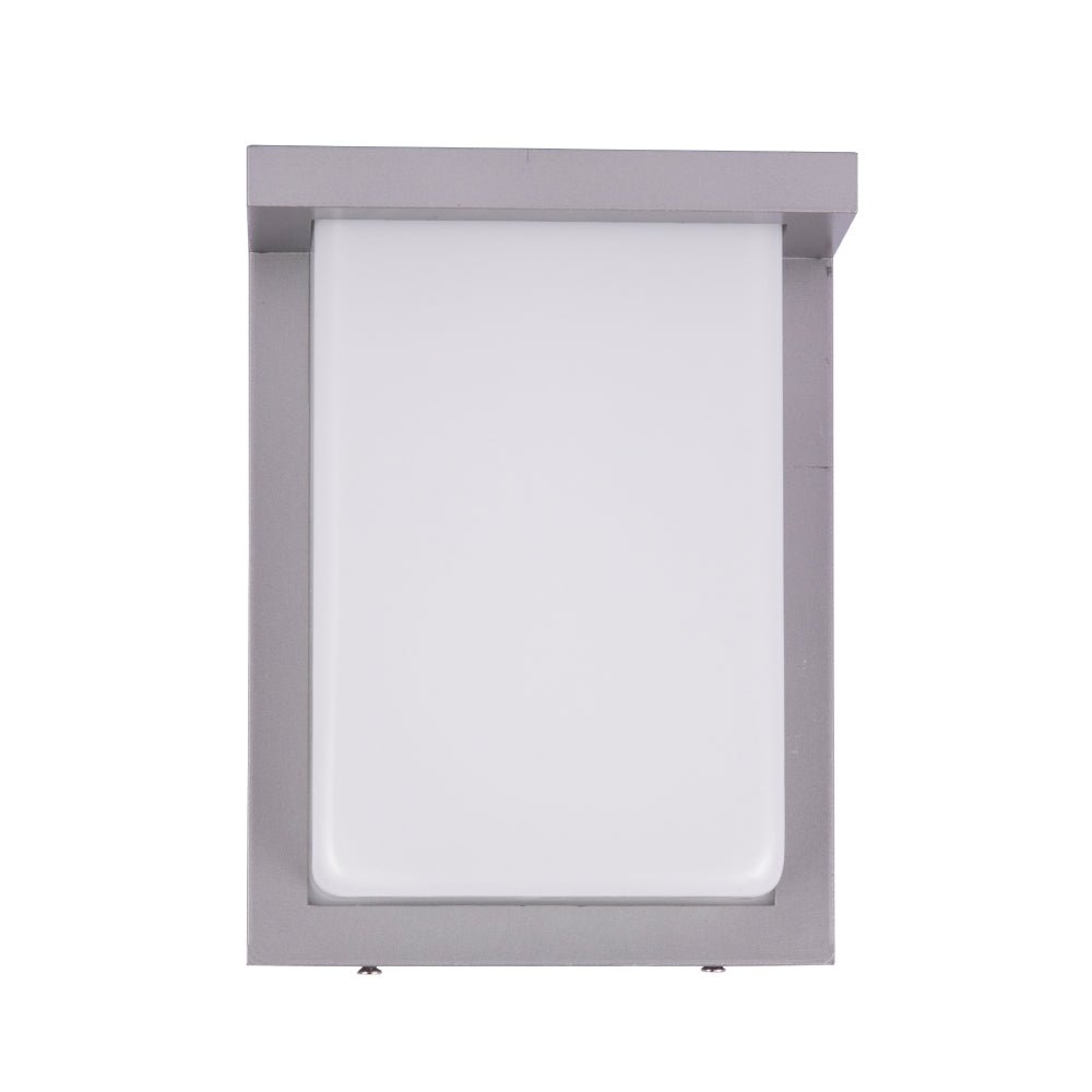 12W Rectangle Shape LED Outdoor Wall Sconce, Painted Silver Finish, White Acrylic Shade, ETL Listed