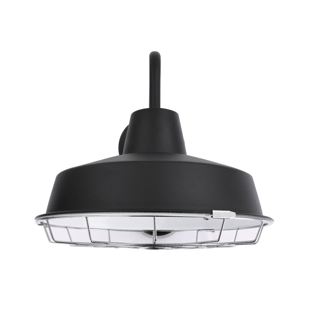 12W Textured Black Gooseneck LED Outdoor Wall Light with Nickel Cage, 3000K (Warm White), Dimmable, 1000 Lumens, ETL Listed