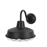 12W Textured Black Gooseneck LED Outdoor Wall Light with Nickel Cage, 3000K (Warm White), Dimmable, 1000 Lumens, ETL Listed