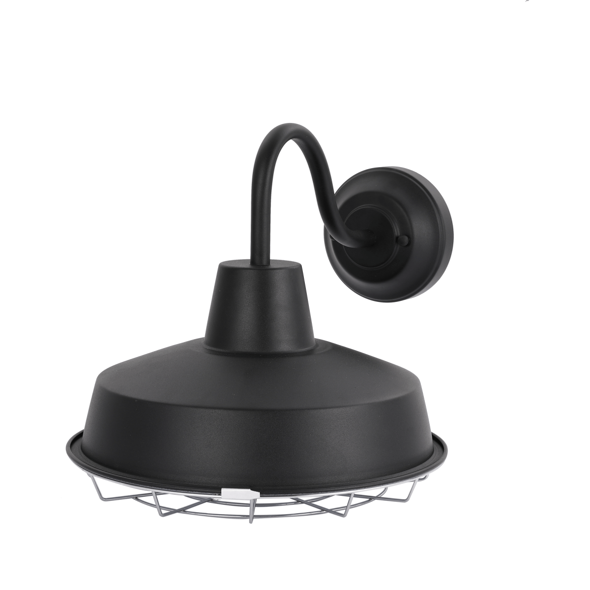 12W Textured Black Gooseneck LED Outdoor Wall Light with Nickel Cage, 3000K (Warm White), Dimmable, 1000 Lumens, ETL Listed