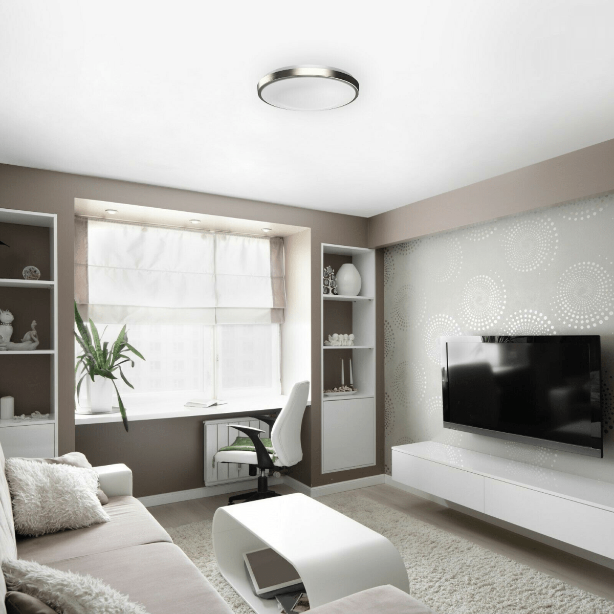 14 in. Round Brushed Nickel Dimmable Flush Mount Ceiling Light, Single Ring - 1750 Lumens - Power - 25W - 3 Color Switchable (3000K/4000K/5000K)