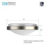14 in. Round Brushed Nickel Dimmable Flush Mount Ceiling Light, Single Ring - 1750 Lumens - Power - 25W - 3 Color Switchable (3000K/4000K/5000K)