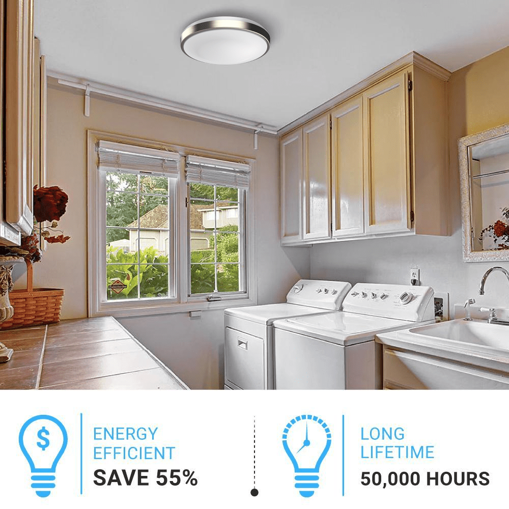 14 in. Round Brushed Nickel Dimmable Flush Mount Ceiling Light, Single Ring - 1750 Lumens - Power - 25W - 3 Color Switchable (3000K/4000K/5000K)