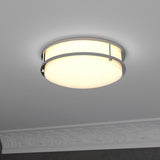 14 inch Dimmable LED Flush Mount Ceiling Lights, Double Ring, 22W, 1600 Lumens, 3000K/4000K/5000K Changeable Ceiling Lights, Brushed Nickel Finish Steel, For Hallway Kitchen Stairwell, ETL Listed