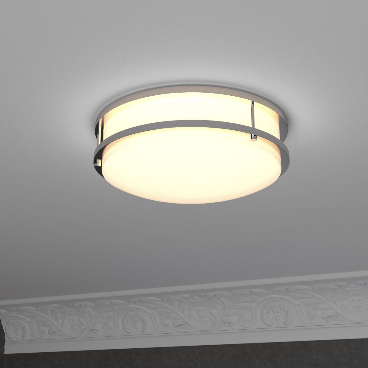 14 inch Dimmable LED Flush Mount Ceiling Lights, Double Ring, 22W, 1600 Lumens, 3000K/4000K/5000K Changeable Ceiling Lights, Brushed Nickel Finish Steel, For Hallway Kitchen Stairwell, ETL Listed