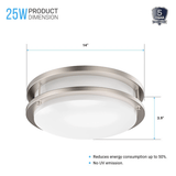 14 inch Dimmable LED Flush Mount Ceiling Lights, Double Ring, 22W, 1600 Lumens, 3000K/4000K/5000K Changeable Ceiling Lights, Brushed Nickel Finish Steel, For Hallway Kitchen Stairwell, ETL Listed