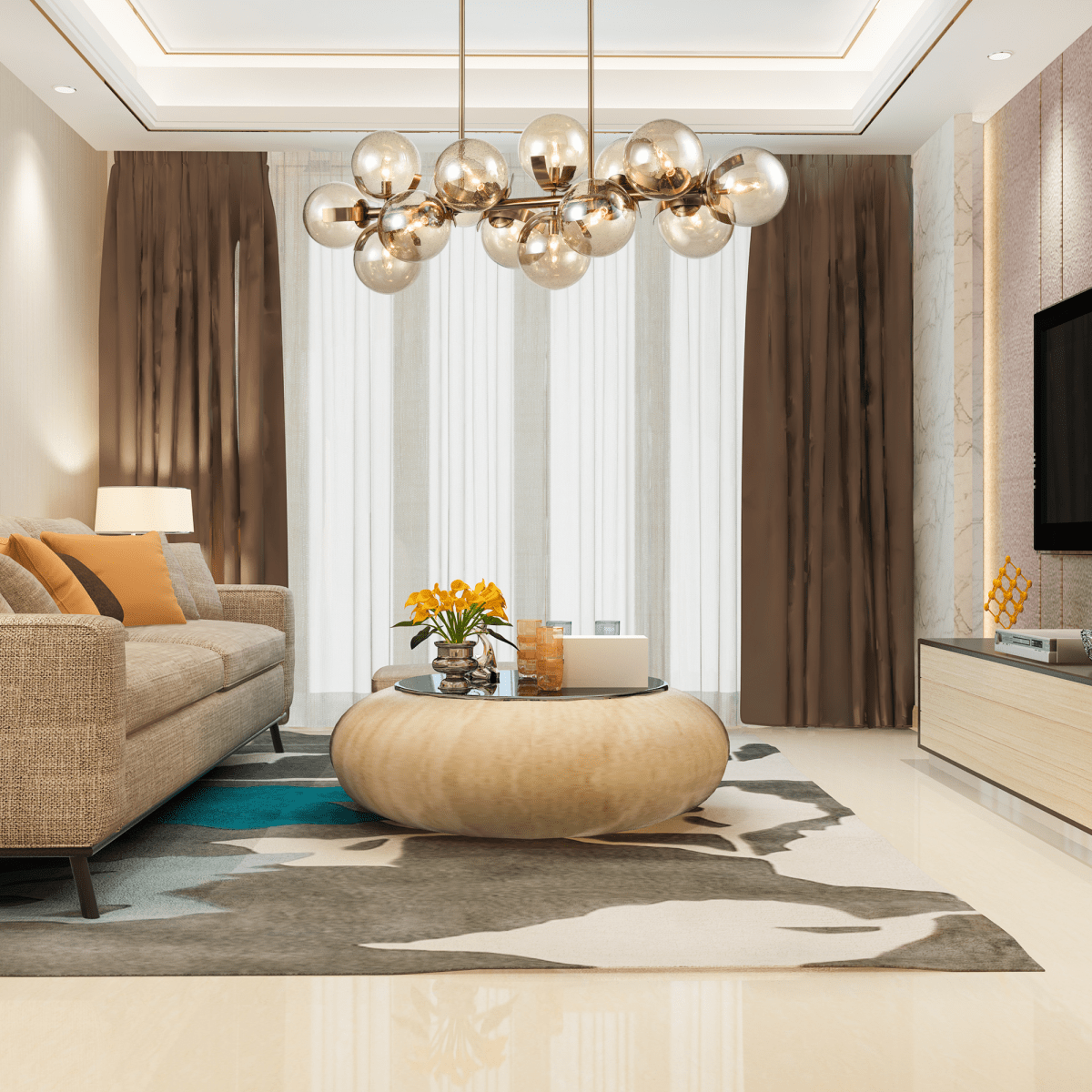 14-Light Linear Chandeliers for Dining Room Glass Globe New Brass Finish Hardware Finish with Mercury Glass, Pendant Lighting, E12 Base - 57"L x 17.5”W x 19“H