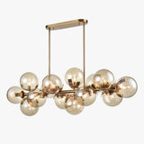 14-Light Linear Chandeliers for Dining Room Glass Globe New Brass Finish Hardware Finish with Mercury Glass, Pendant Lighting, E12 Base - 57"L x 17.5”W x 19“H
