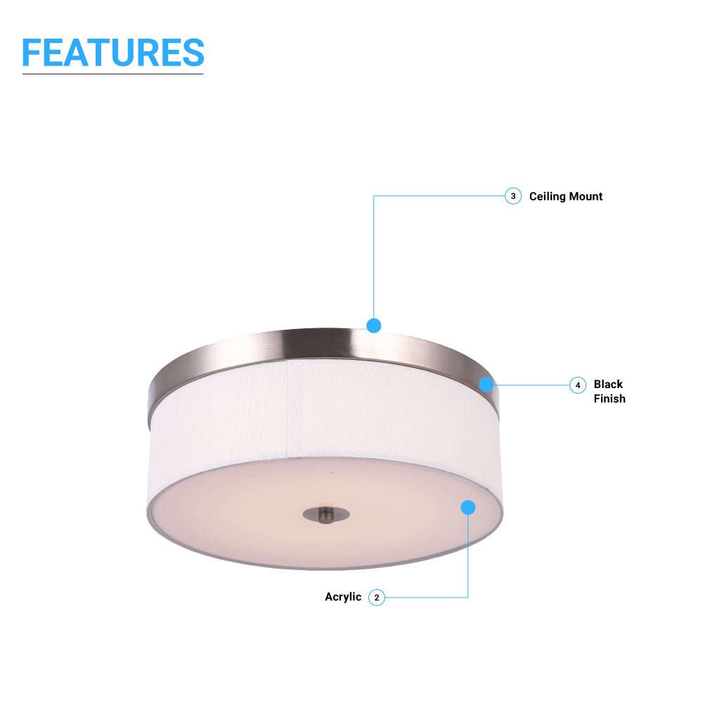 15 in. Drum Shape LED Flush Ceiling Mount Light, 20W, 4000K (Cool White), 2800LM Brushed Nickel Finish & Milky White Acrylic Shade, Hallway Light Fixtures