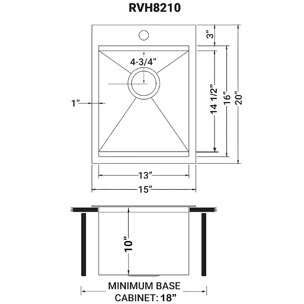 15 x 20 inch Workstation Drop-in Topmount Bar Prep RV Sink 16 Gauge Stainless Steel