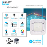150W LED Canopy Light, 15600LM, 5700K, UL, Damp/Wet Locations, For Gas Stations, High Bay Carport, Indoor Parking, Underpasses, Loading Docks, Outdoor Area Light