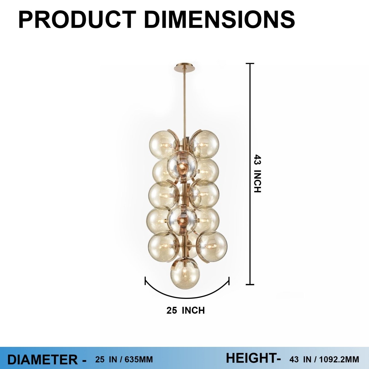 16-Light Modern Glass Ball Bubble Chandelier New Brass Finish Hardware with Mercury Glass, E12 Base - 25” D x 43“H