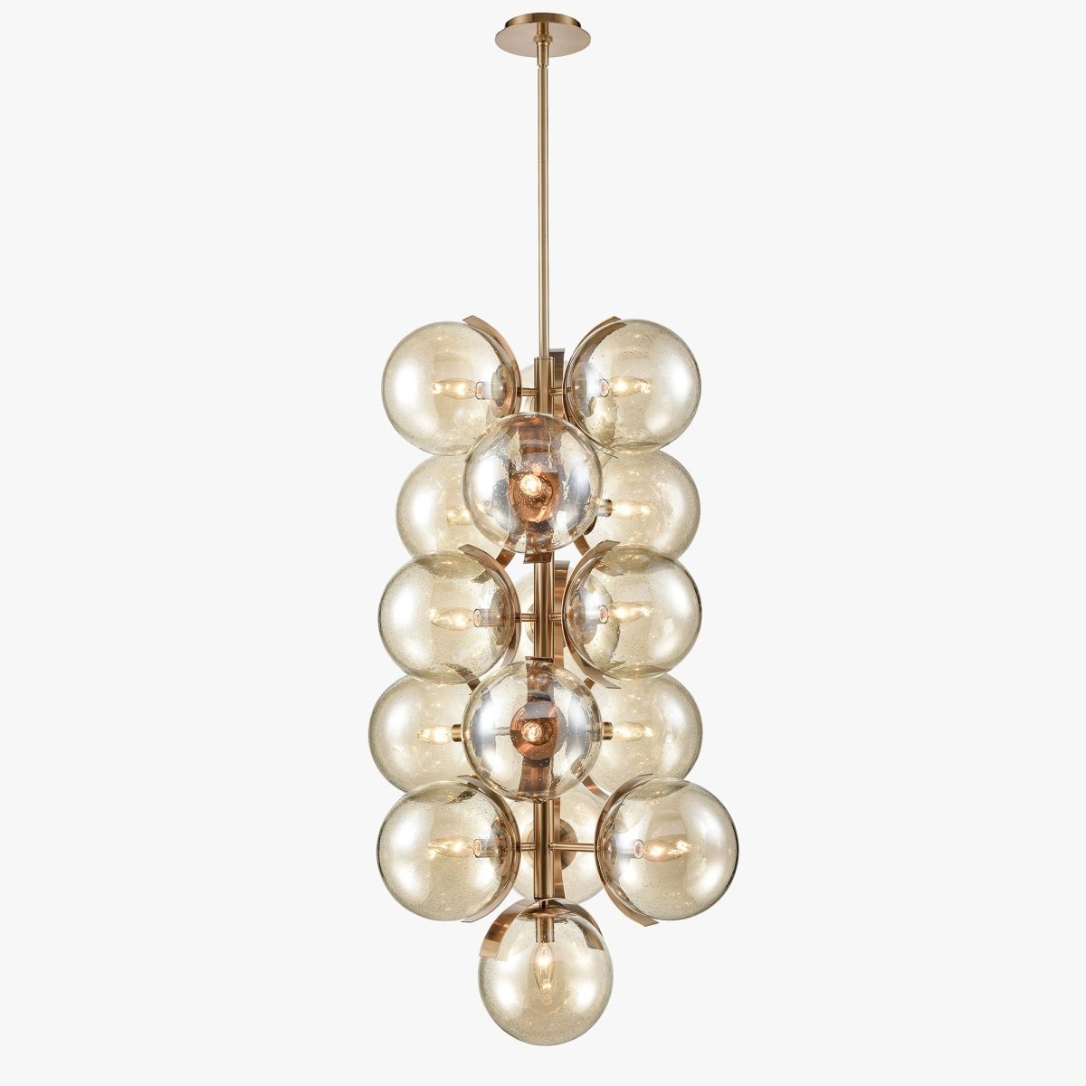 16-Light Modern Glass Ball Bubble Chandelier New Brass Finish Hardware with Mercury Glass, E12 Base - 25” D x 43“H