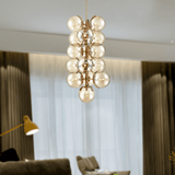 16-Light Modern Glass Ball Bubble Chandelier New Brass Finish Hardware with Mercury Glass, E12 Base - 25” D x 43“H