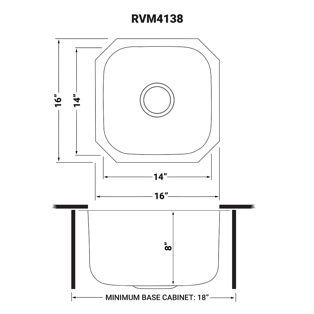 16 x 16 inch Bar Prep Sink Undermount 16 Gauge Stainless Steel