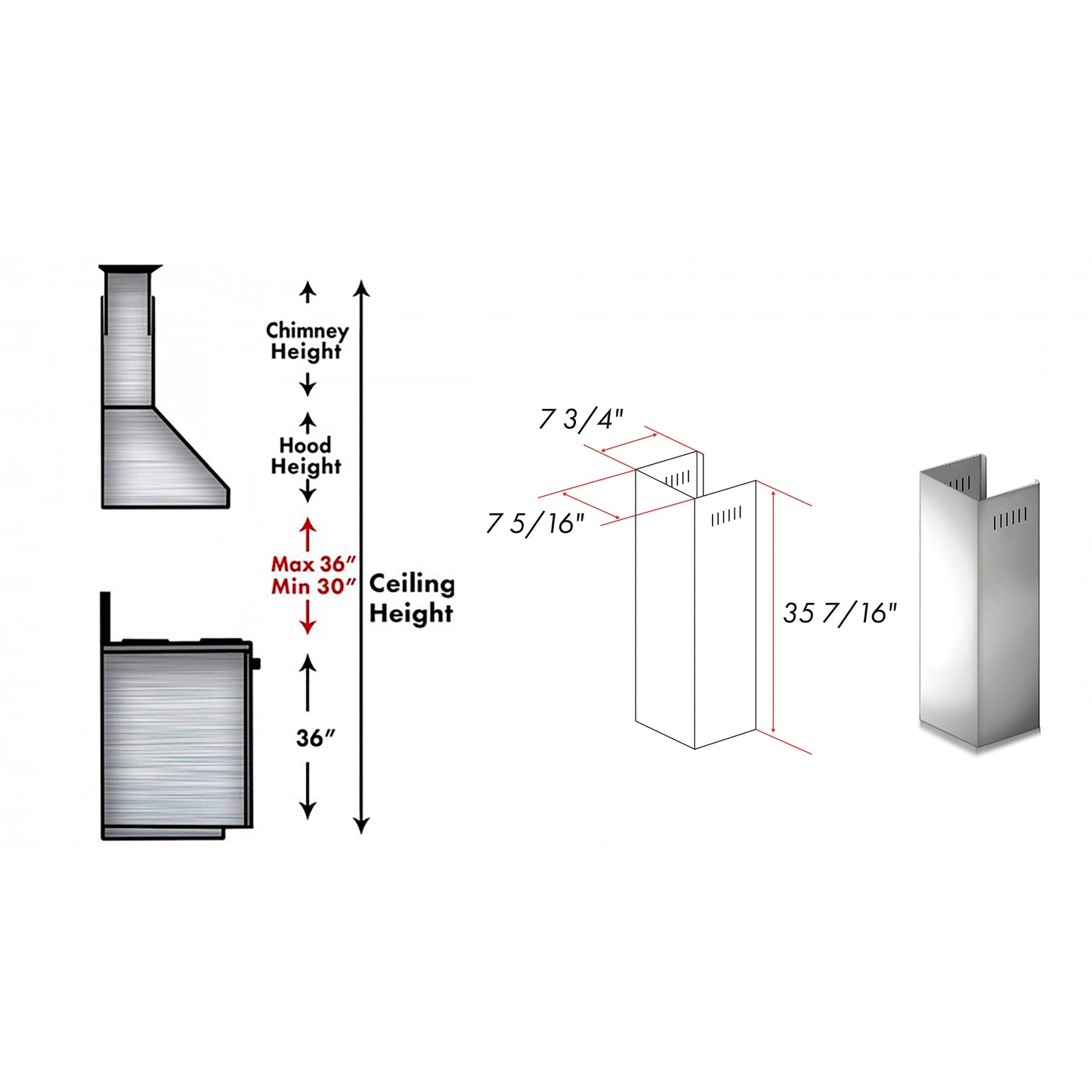 ZLINE 1-36 in. Chimney Extension for 9 ft. to 10 ft. Ceilings (1PCEXT-ALP10WL)