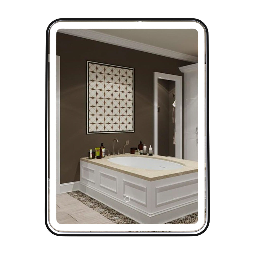 LED Lighted Bathroom Vanity Mirror With Shelf, Wall-Mounted, Touch Switch,  Anti-Fog Adjustable Color Temperature & Remembrance, CRI 90+, Lighted Makeup Mirrors, Raven Style