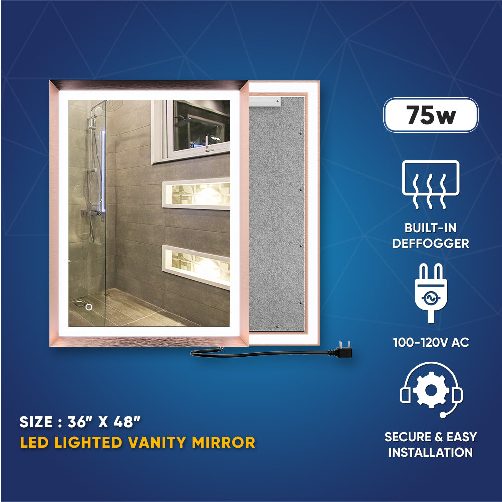 Frontlit/Backlit LED Lighted Bathroom Vanity Mirror with Frame, Anti-Fog, Touch Button, CRI 90+, Adjustable CCT & Memory, Magnum Style