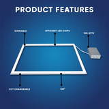 2 ft. x 2 ft. LED T-Bar Panel Light, 20W/30W/40W Wattage adjustable, 3000K/4000K/5000K CCT Changeable, 4800LM, >80 CRI, Dimmable, ETL, DLC Listed, For Offices, Schools, Hospitality, Retail