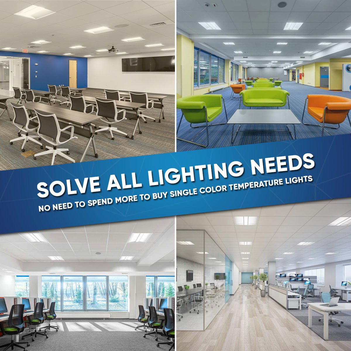 2 ft. x 4 ft. LED Center Basket Troffers, 50W/60W/72W Switchable, 4000K/5000K/6500K CCT Changeable, Dip Switch, 0-10V Dim, 100V-277V, ETL, DLC 5.1 Listed, Recessed Light Fixtures 2-Pack