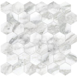 2 In Hexagon La Marca Arabescato Polished Glazed Porcelain Mosaic