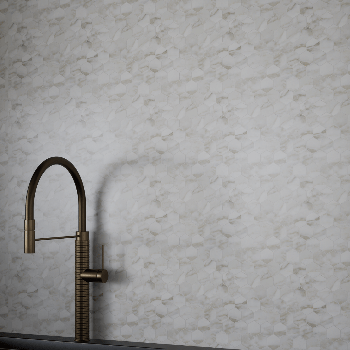 2 In Hexagon La Marca Calacatta Honed Glazed Porcelain Mosaic