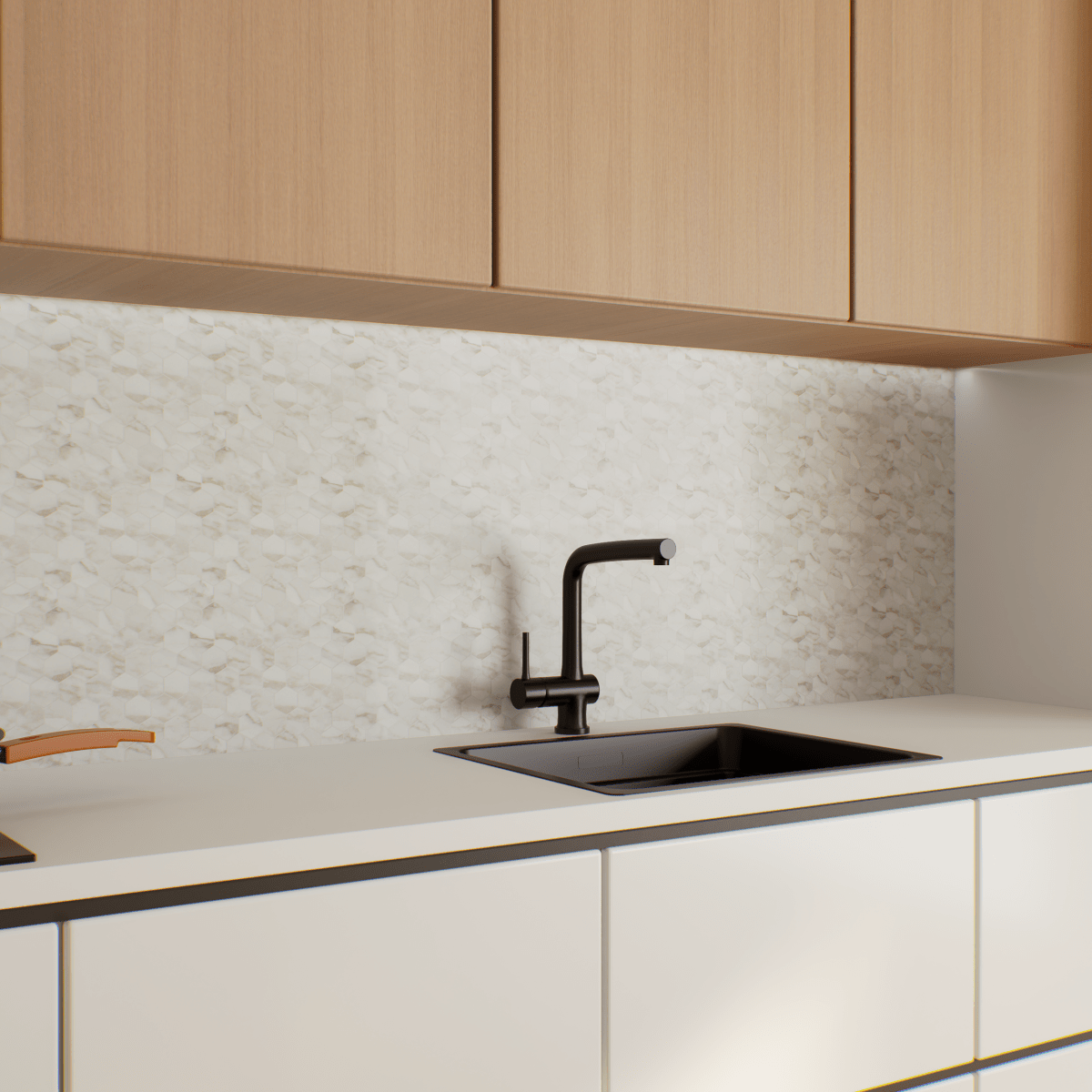 2 In Hexagon La Marca Calacatta Polished Glazed Porcelain Mosaic