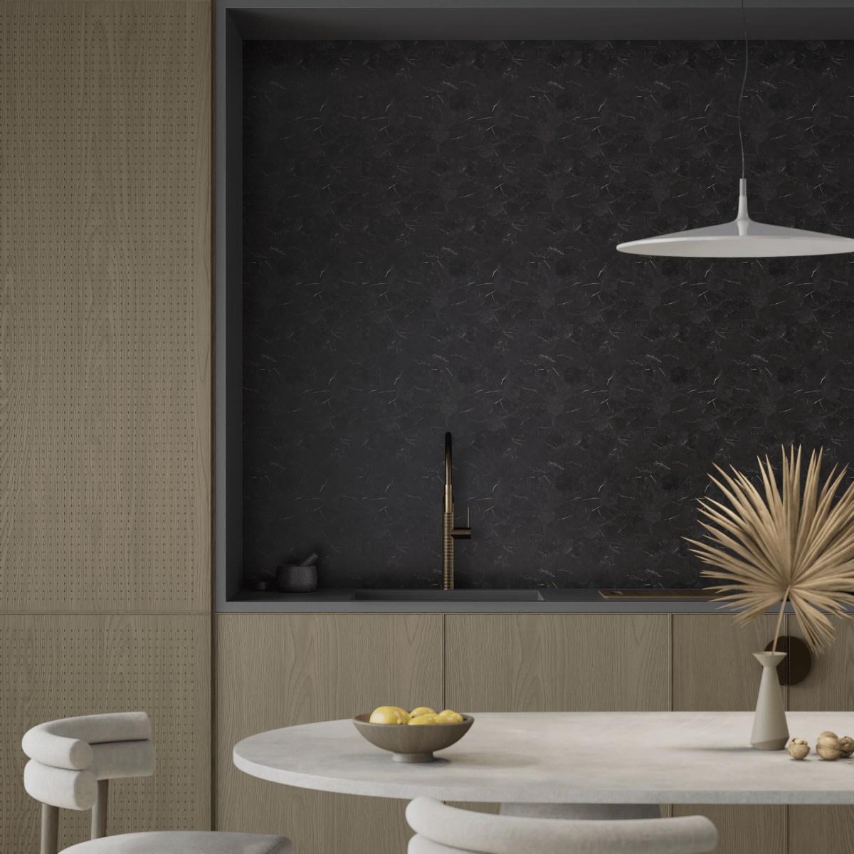2 In Hexagon La Marca Nero Venato Honed Glazed Porcelain Mosaic