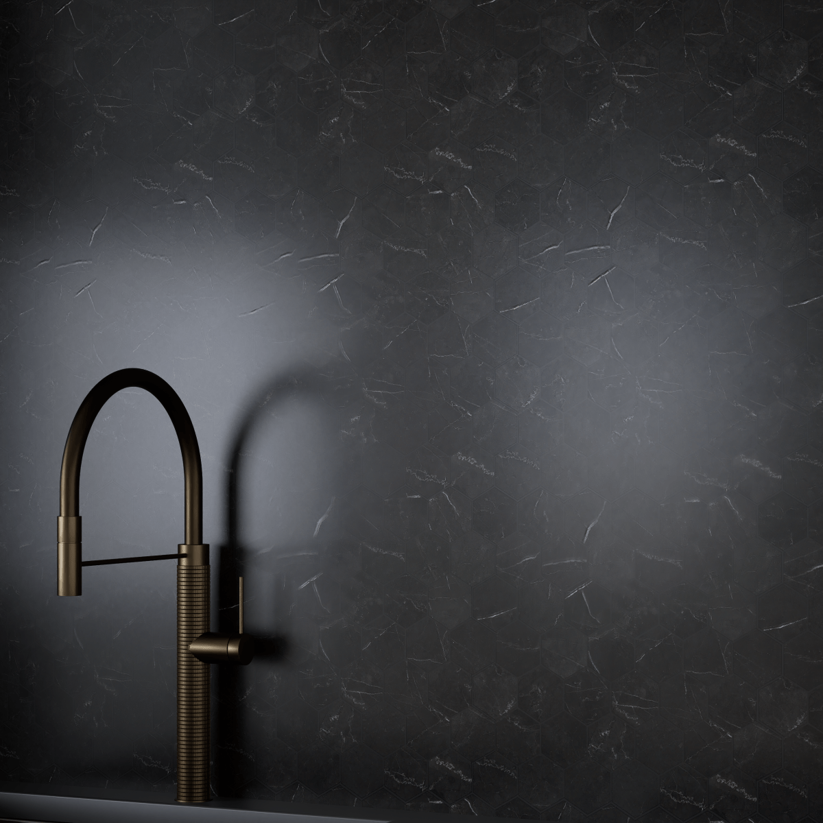 2 In Hexagon La Marca Nero Venato Honed Glazed Porcelain Mosaic
