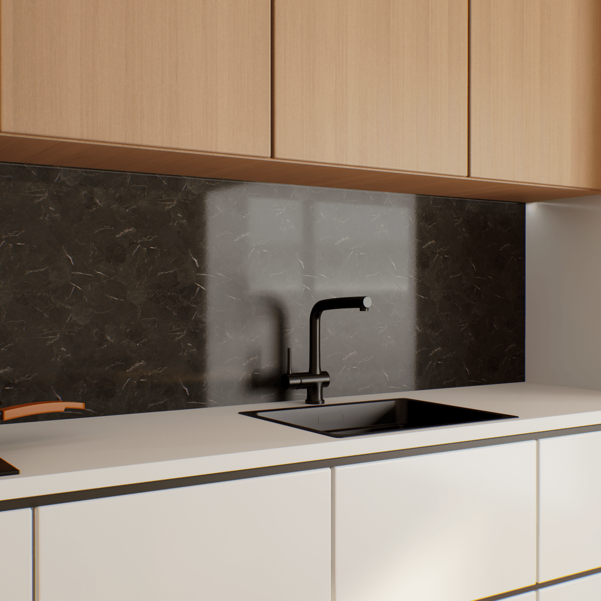 2 In Hexagon La Marca Nero Venato Polished Glazed Porcelain Mosaic