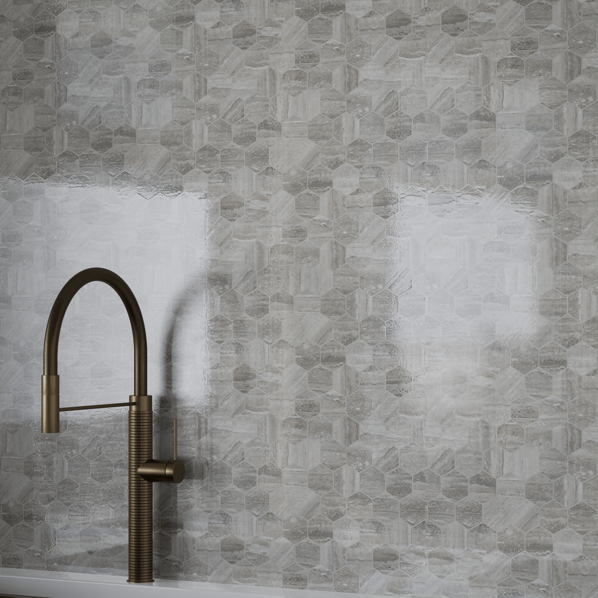 2 In Hexagon La Marca Polished Glazed Porcelain Mosaic