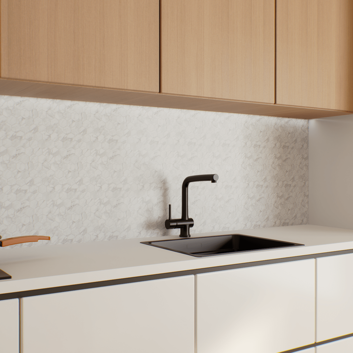 2 In Hexagon La Marca Statuarietto Polished Glazed Porcelain Mosaic