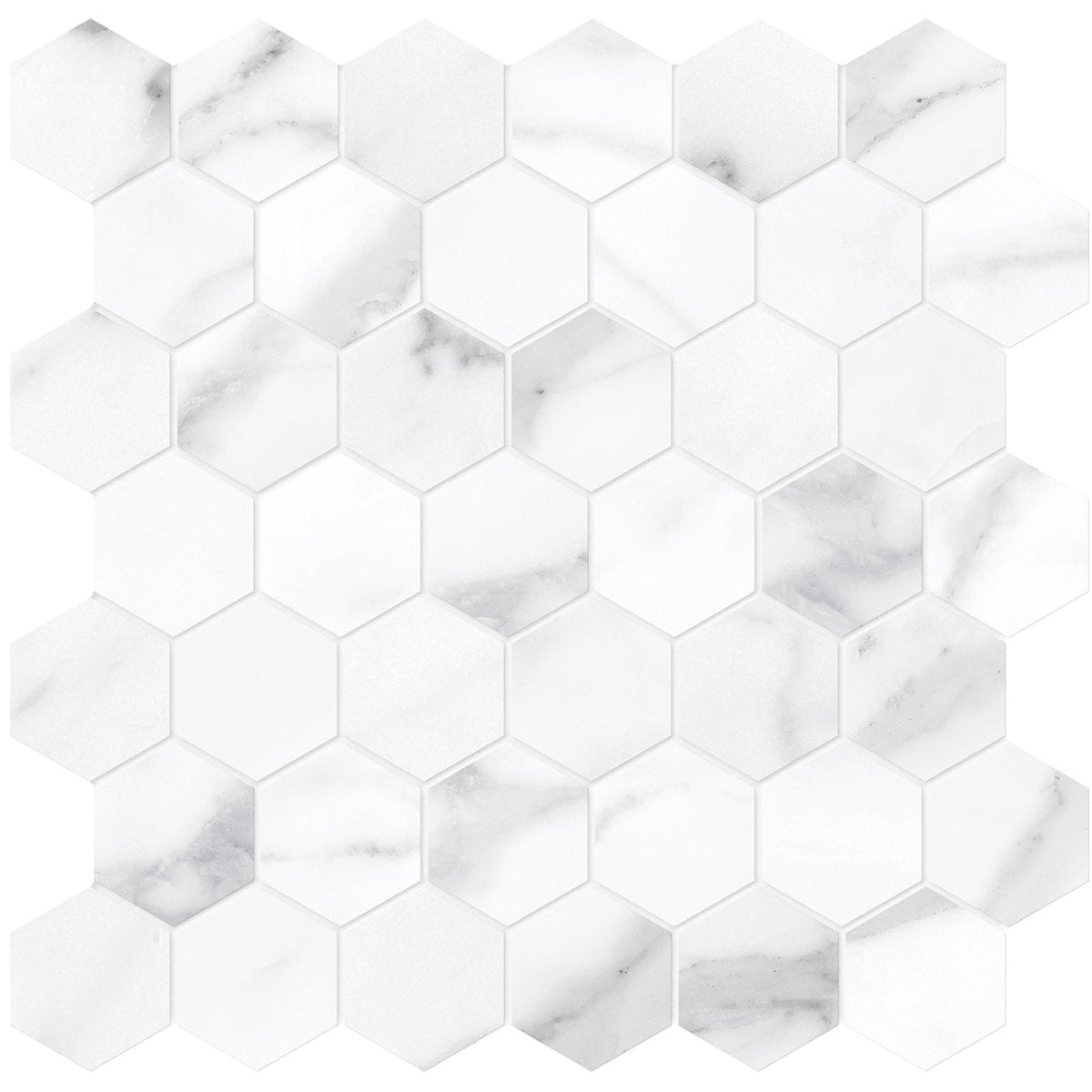 2 In Hexagon La Marca Statuario Polished Glazed Porcelain Mosaic