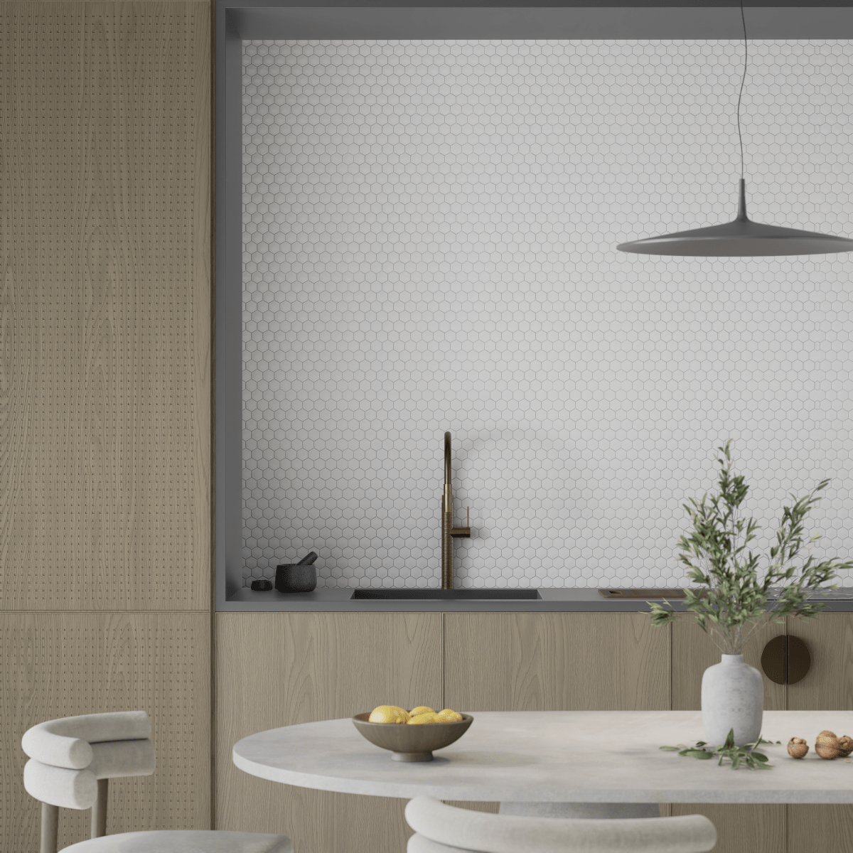 2 In Hexagon Soho Canvas White Matte Glazed Porcelain Mosaic