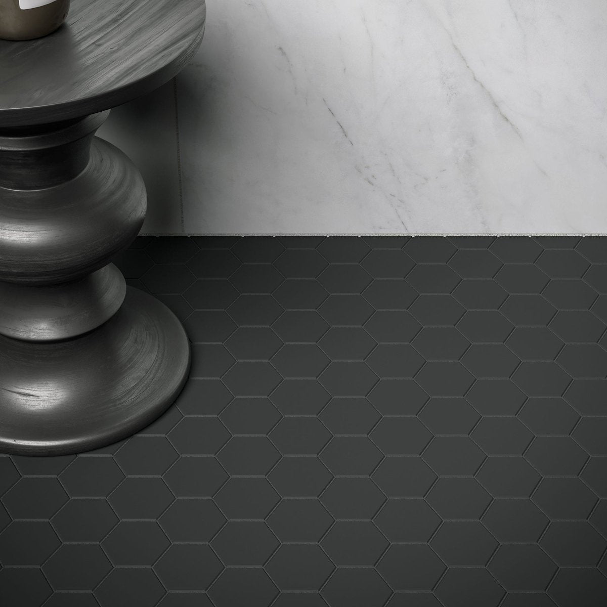 2 In Hexagon Soho Retro Black Matte Glazed Porcelain Mosaic
