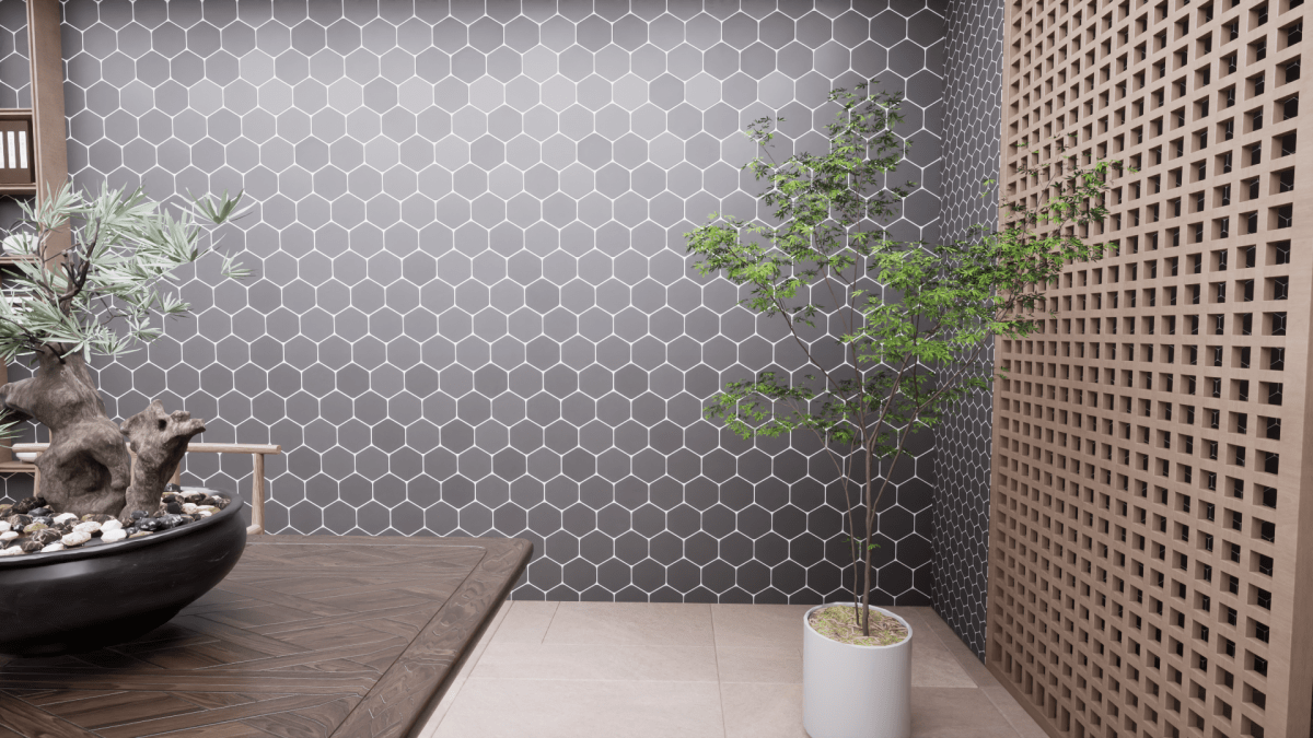 2 In Hexagon Soho Retro Black Matte Unglazed Porcelain Mosaic