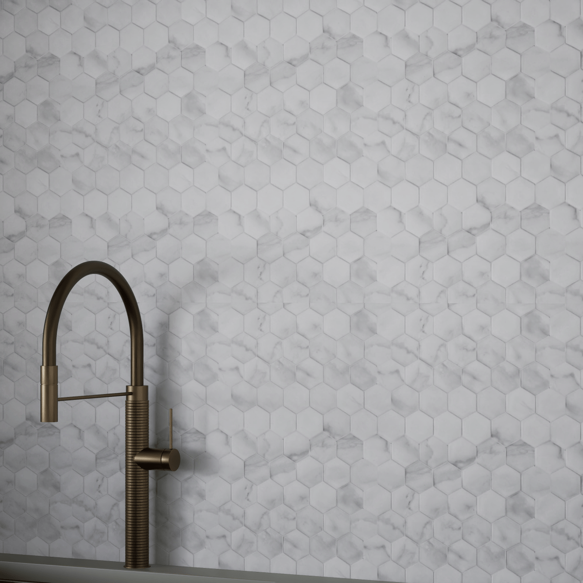 2 in Plata Statuario Brina Hexagon Matte Glazed Porcelain Mosaic