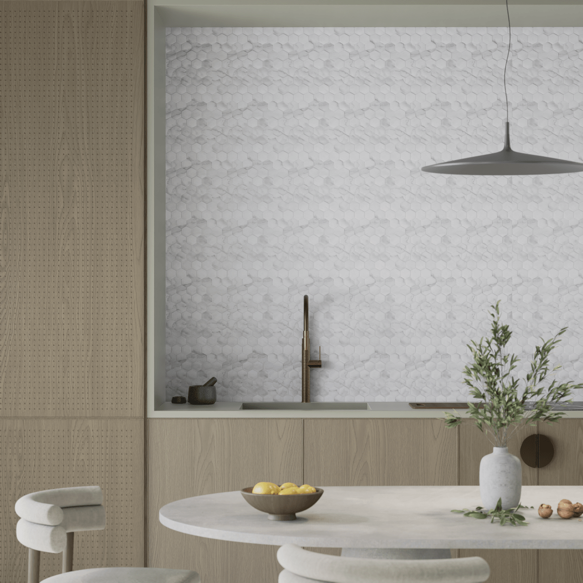 2 in Plata Statuario Brina Hexagon Matte Glazed Porcelain Mosaic