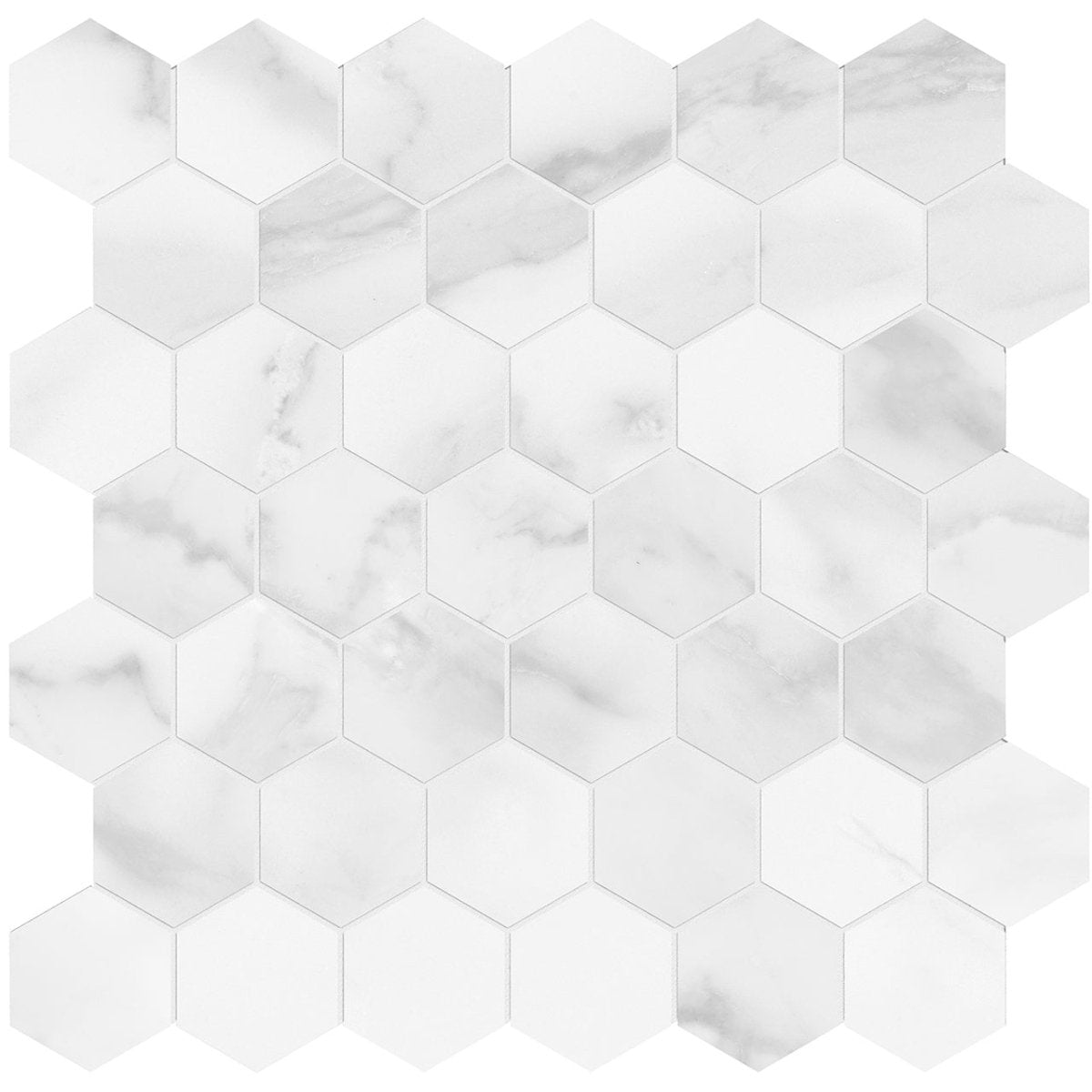 2 in Plata Statuario Brina Hexagon Matte Glazed Porcelain Mosaic