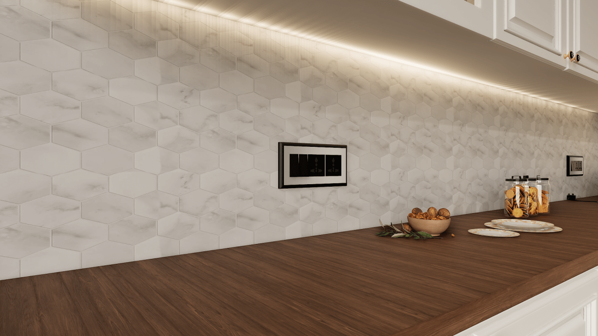 2 in Plata Statuario Brina Hexagon Matte Glazed Porcelain Mosaic